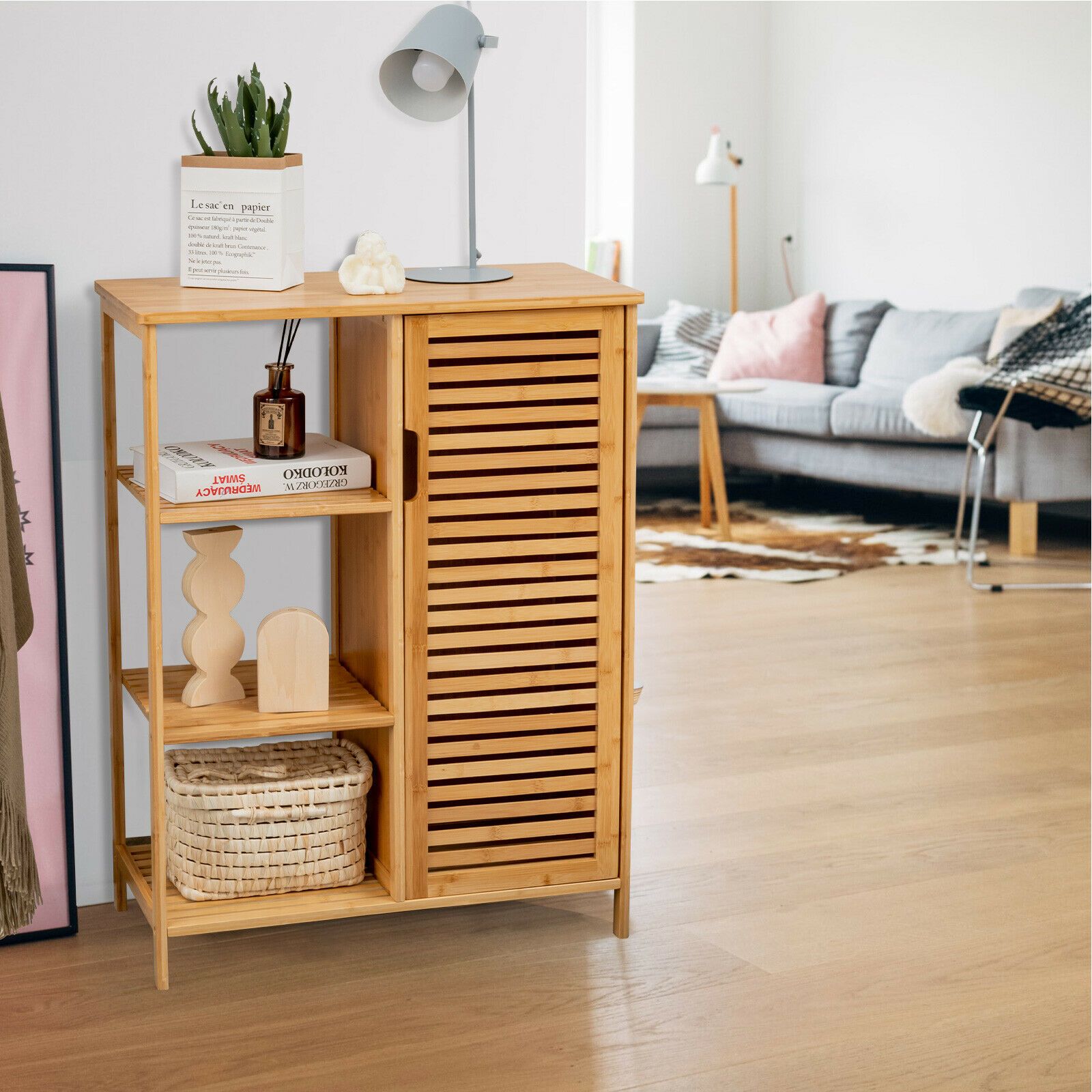 3 Tier Multipurpose Bamboo Storage Cupboard and Shelves
